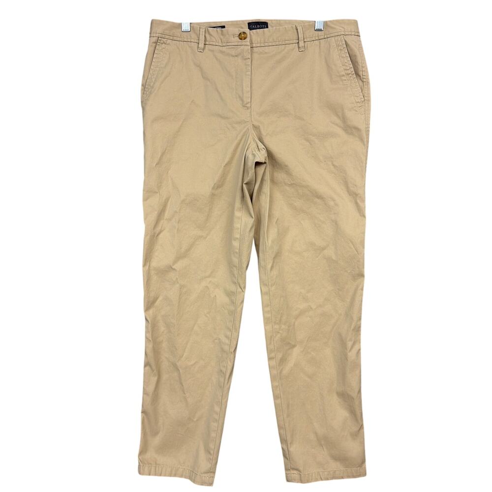 Talbots Women Pants Tan Mid Rise Flat Front Relaxed Chino Casual Wear Stretch 10
